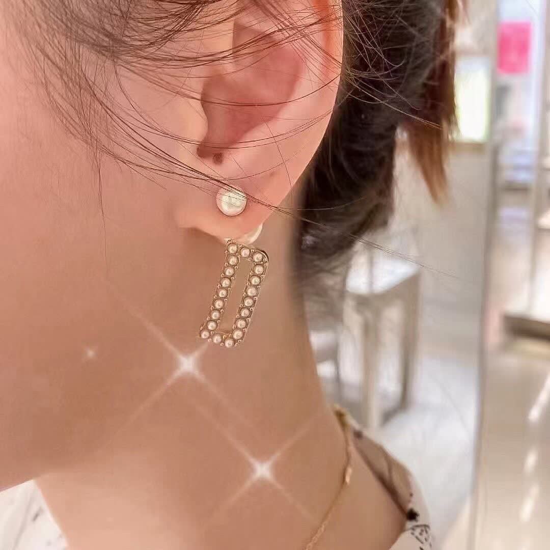 Dior Elegant Gold Pearl Drop Earrings