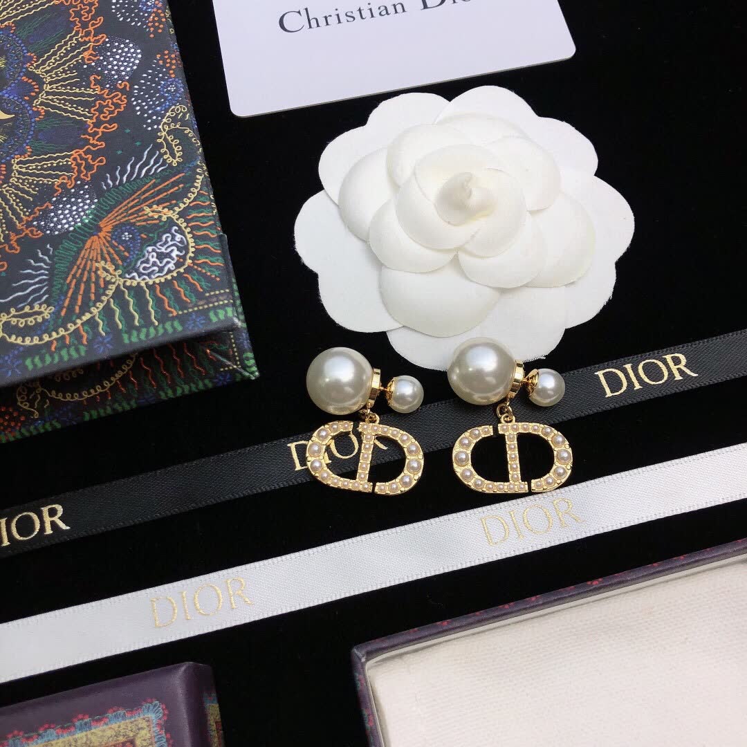 Dior CD Logo Pearl Earrings