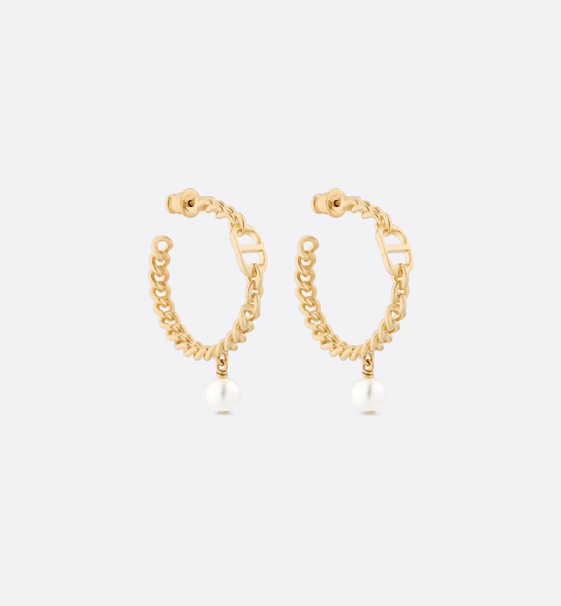 Dior Gold Hoop Earrings with Pearl Dangle Dior Gold Hoop Earrings with Pearl Dangle