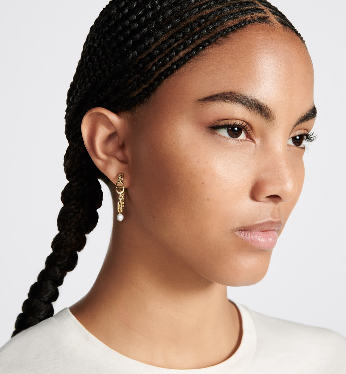 Dior Gold Hoop Earrings with Pearl Dangle