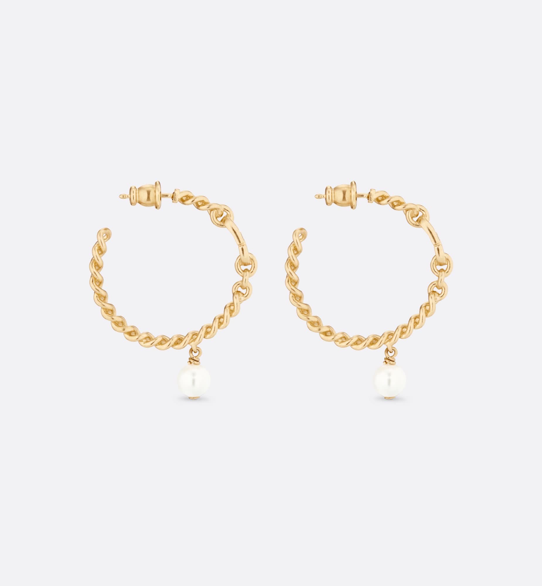 Dior Gold Hoop Earrings with Pearl Dangle