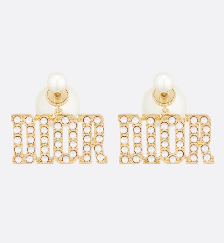Dior Gold-tone Crystal 'DIOR' Drop Earrings