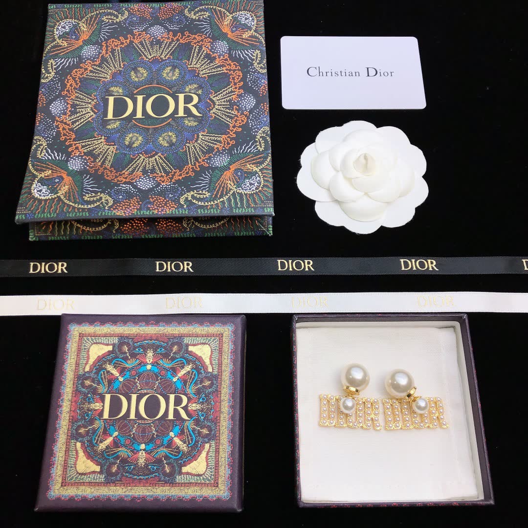 Dior Gold-tone Crystal 'DIOR' Drop Earrings