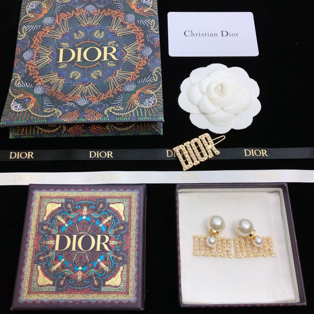 Dior Gold-tone Crystal 'DIOR' Drop Earrings