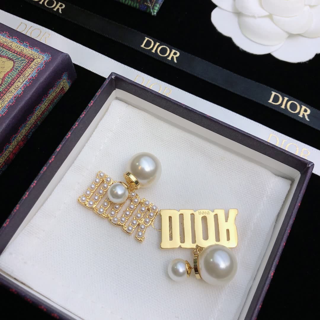 Dior Gold-tone Crystal 'DIOR' Drop Earrings