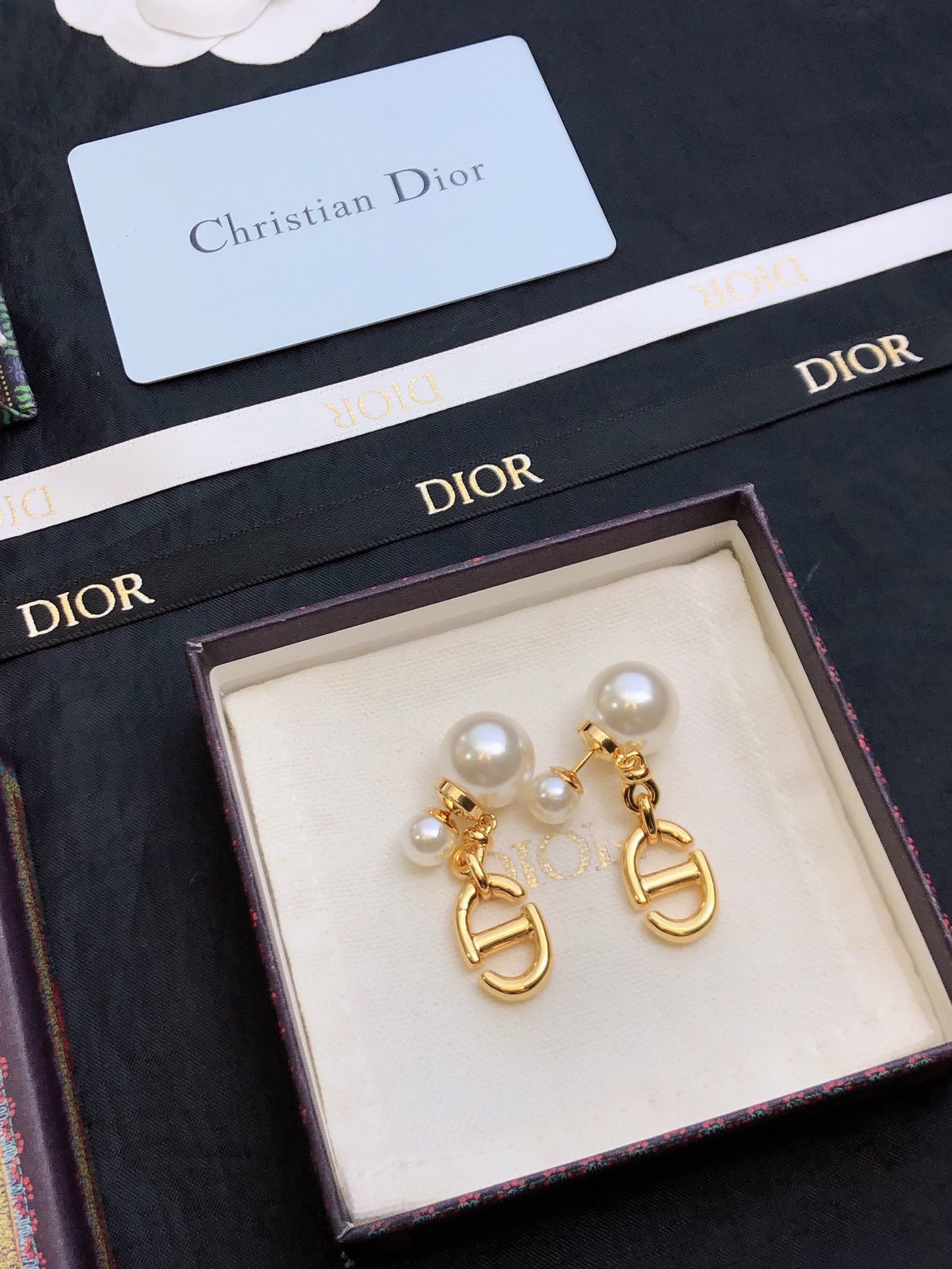 Christian Dior Pearl & Logo Earrings Christian Dior Pearl & Logo Earrings
