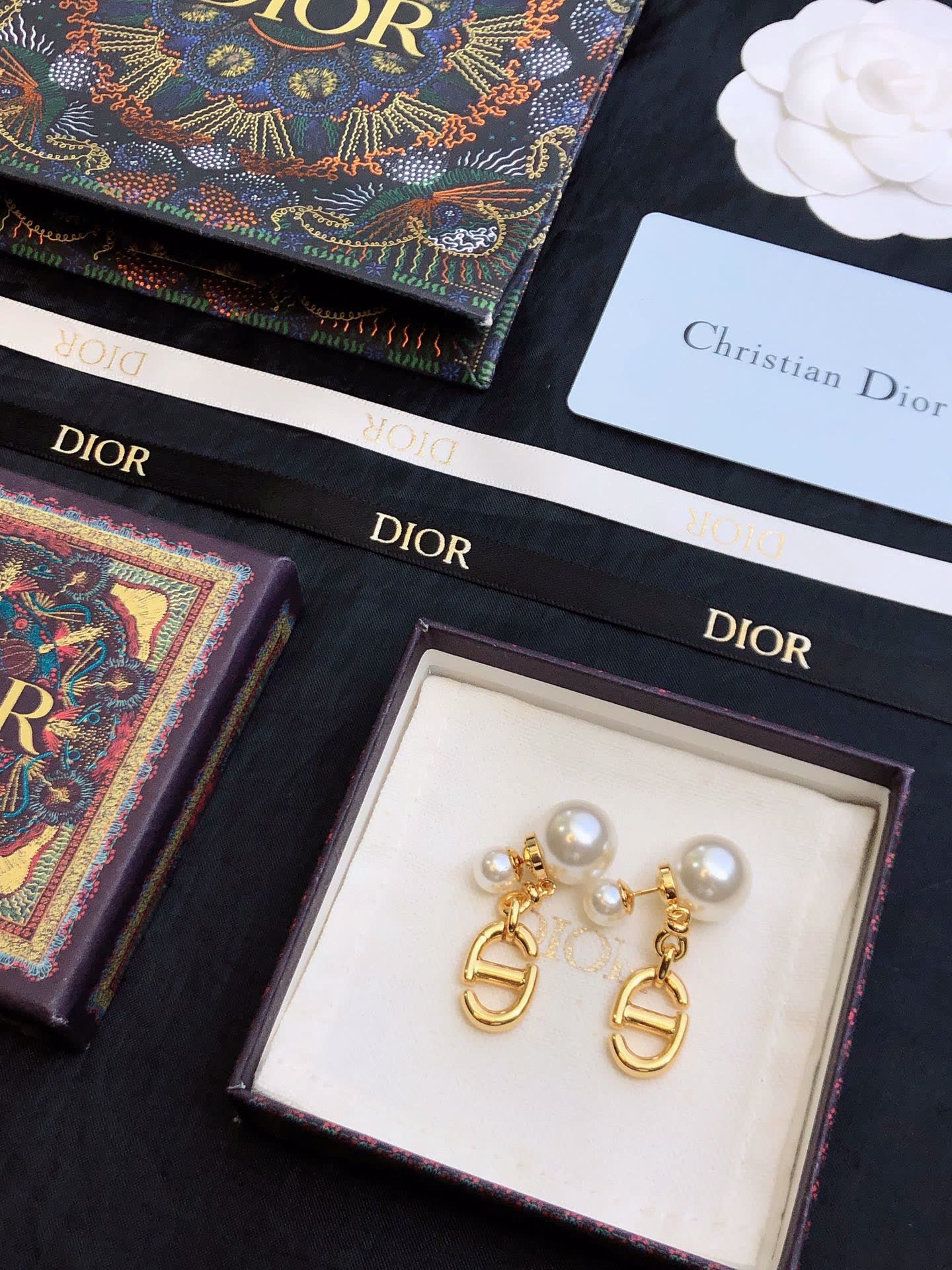 Christian Dior Pearl & Logo Earrings