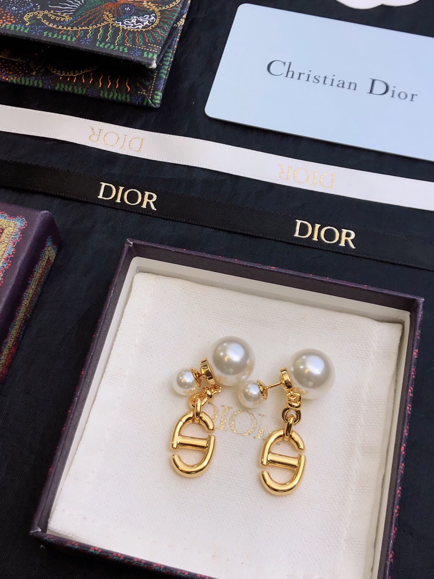 Christian Dior Pearl & Logo Earrings