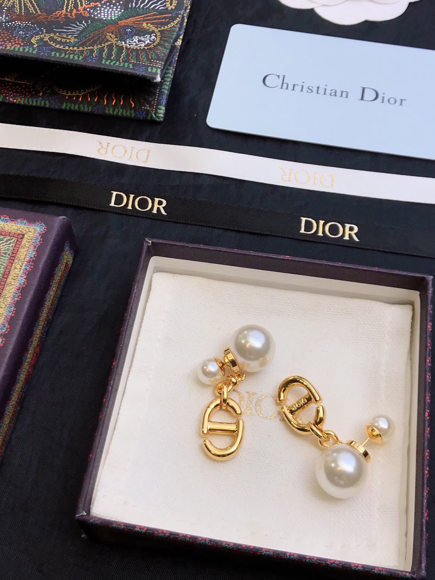 Christian Dior Pearl & Logo Earrings