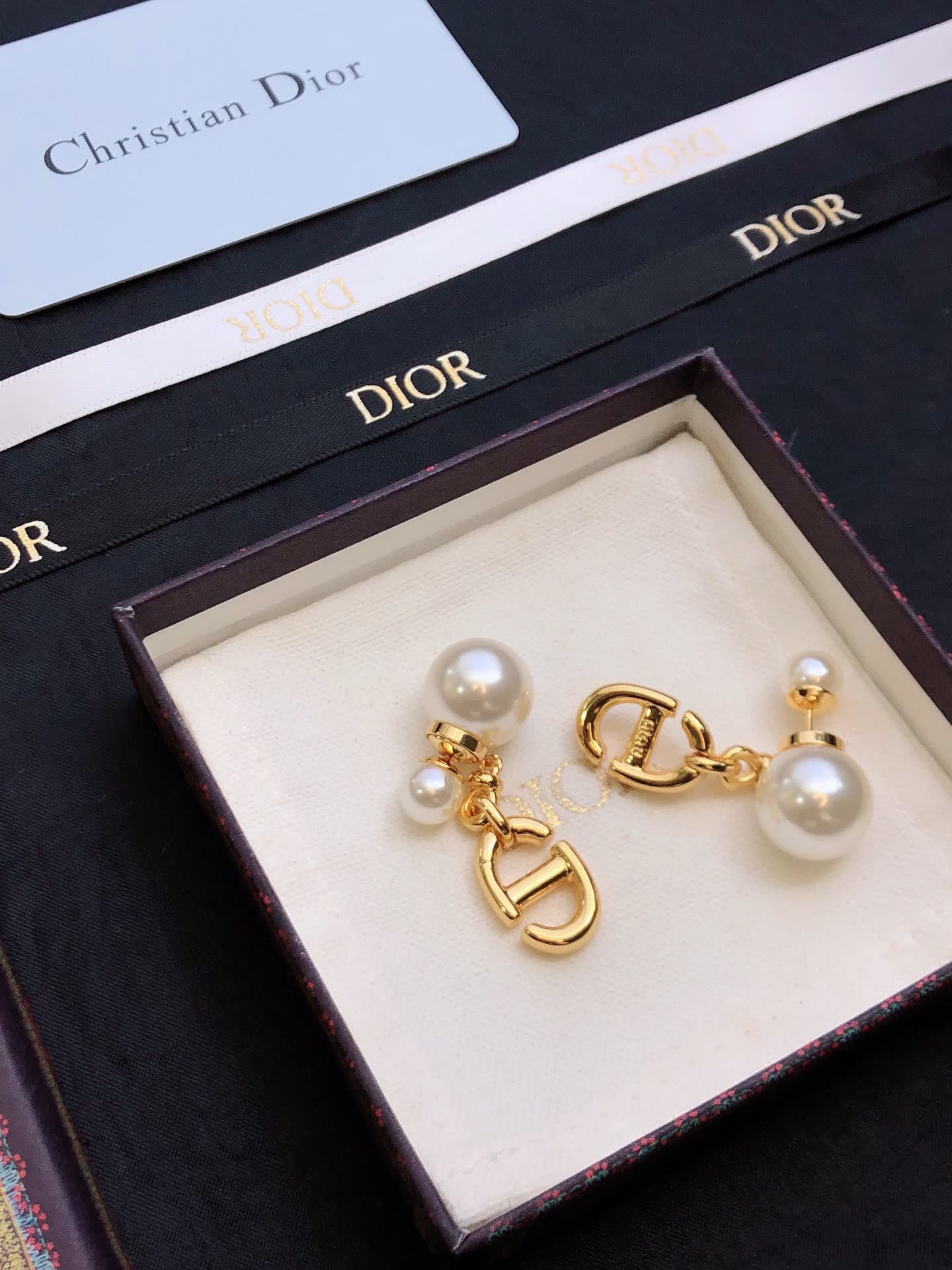 Christian Dior Pearl & Logo Earrings