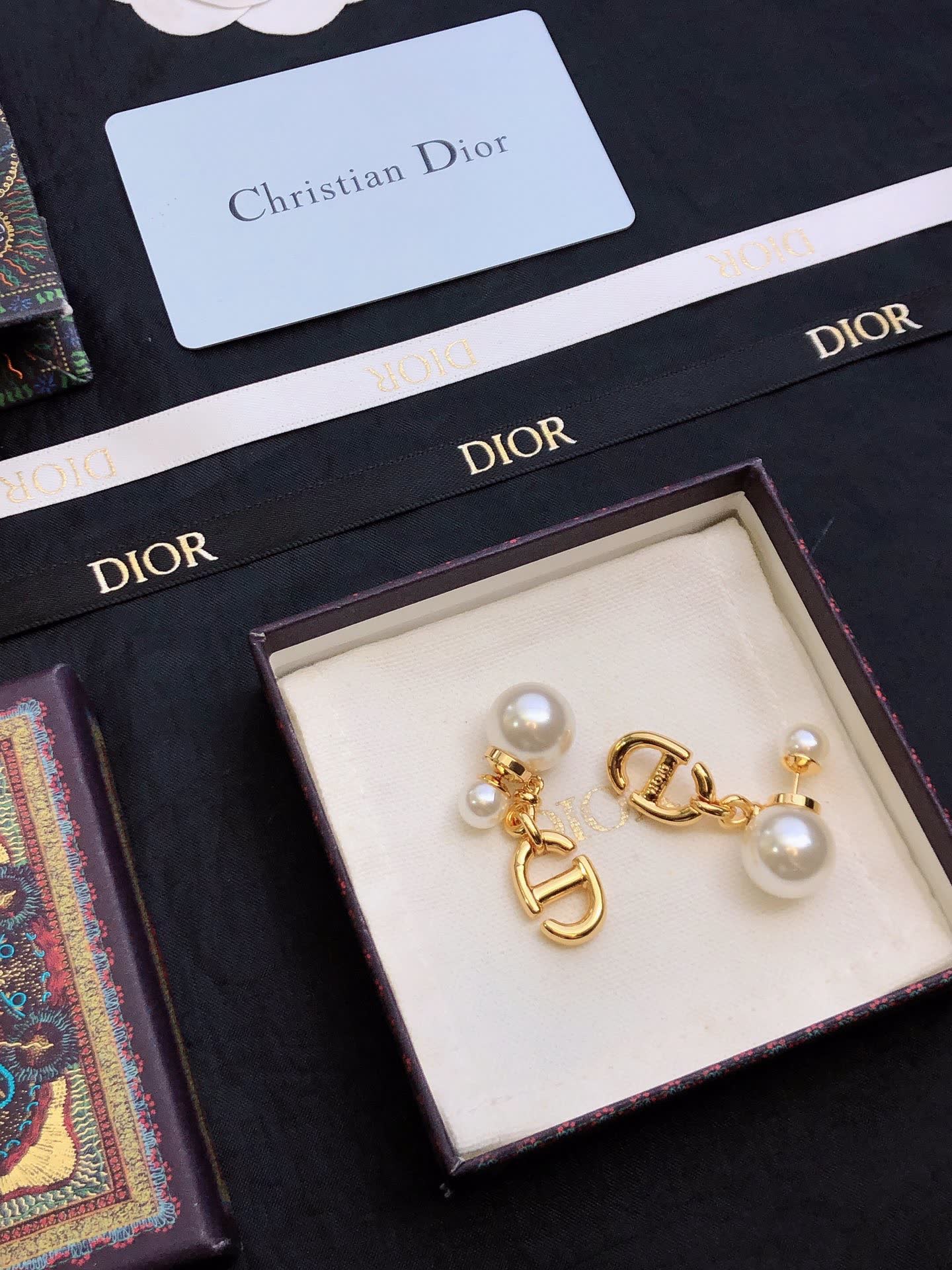 Christian Dior Pearl & Logo Earrings