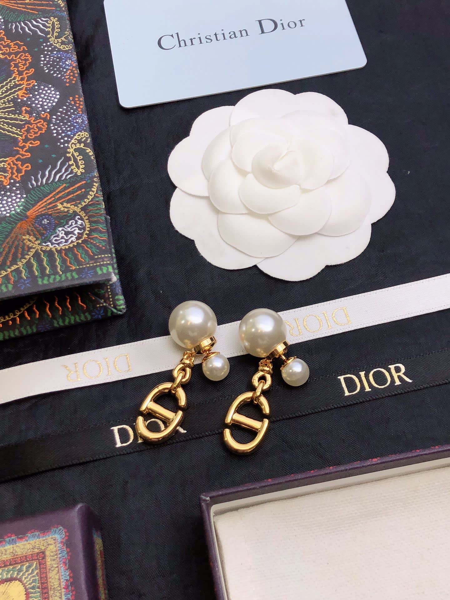 Christian Dior Pearl & Logo Earrings