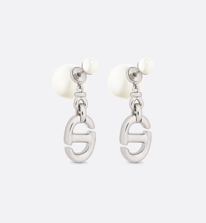 Dior Stainless Steel 'S' Logo Drop Earrings with Pearl Studs Dior Stainless Steel 'S' Logo Drop Earrings with Pearl Studs