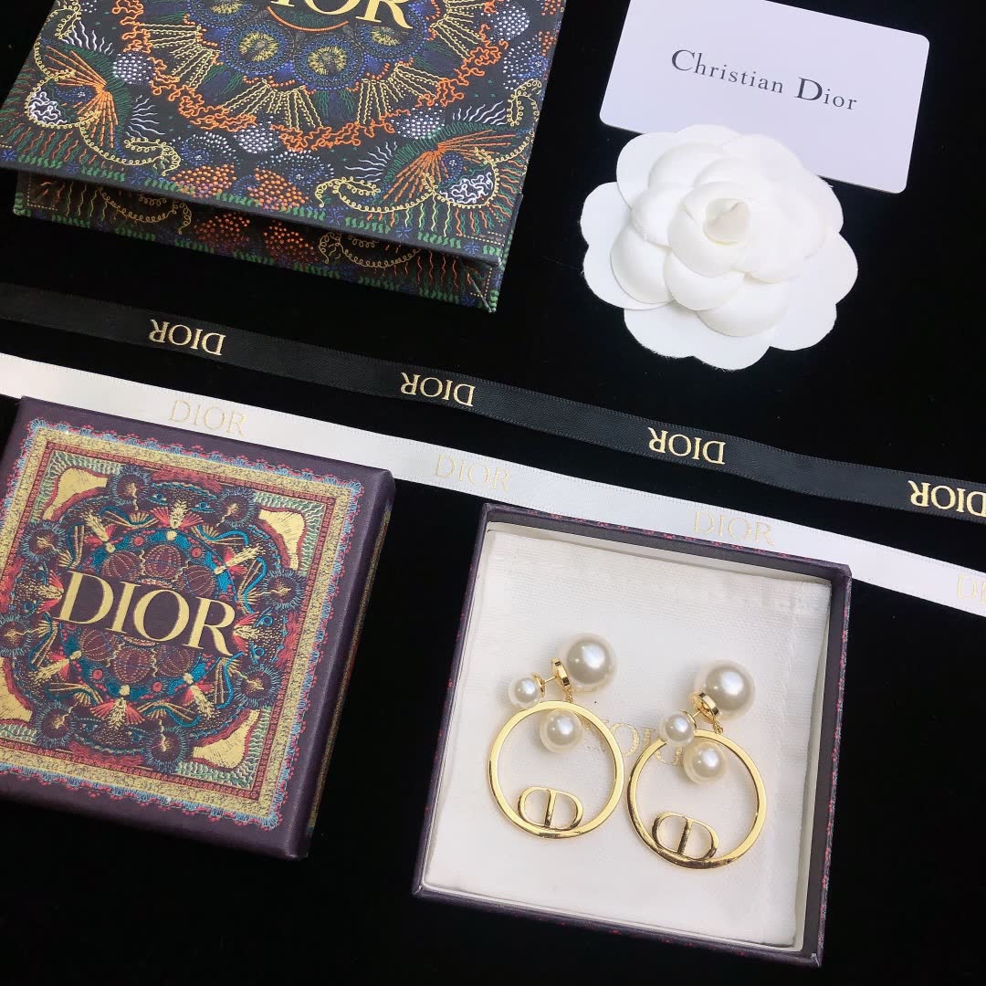 Christian Dior Pearl Hoop Earrings