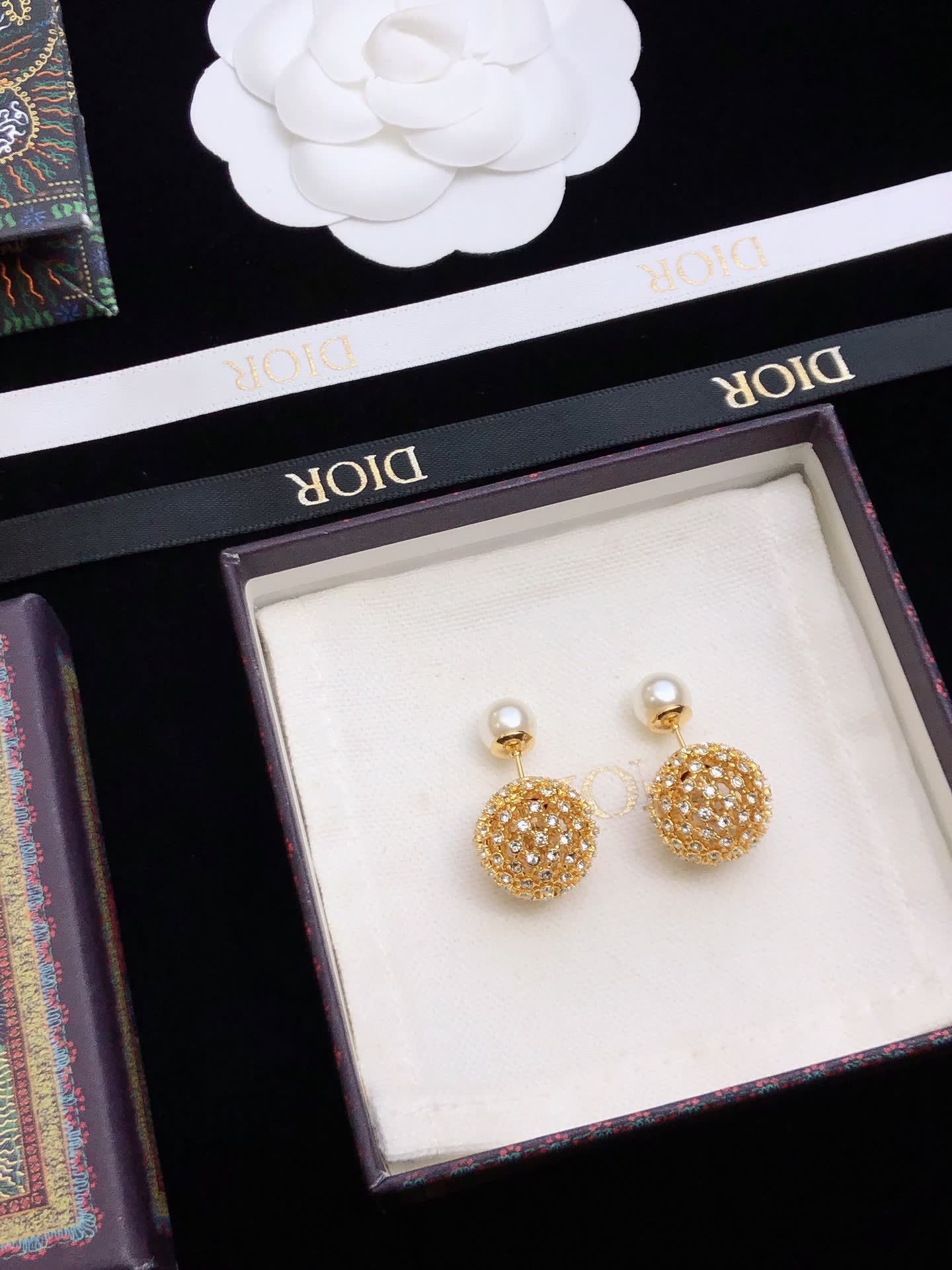 Dior Gold-Tone Crystal and Pearl Earrings