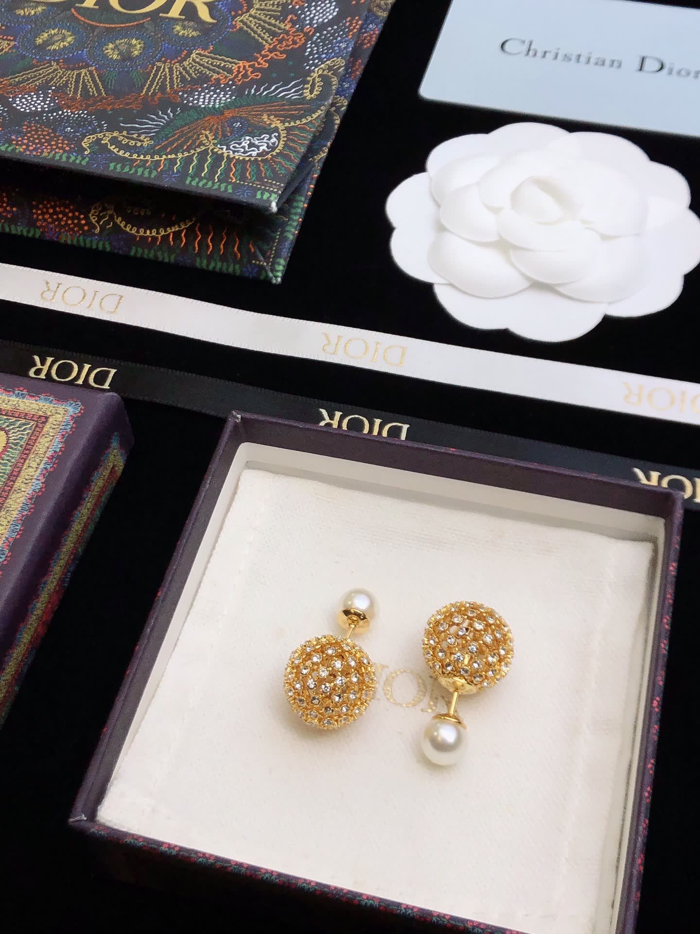 Dior Gold-Tone Crystal and Pearl Earrings