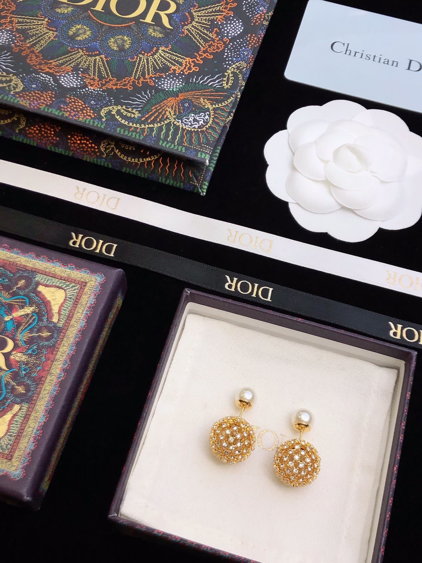 Dior Gold-Tone Crystal and Pearl Earrings