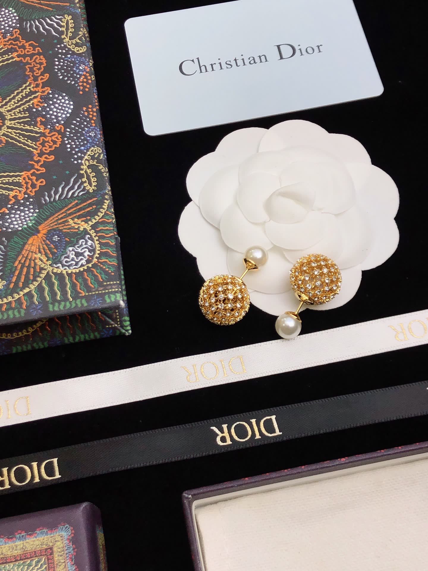 Dior Gold-Tone Crystal and Pearl Earrings