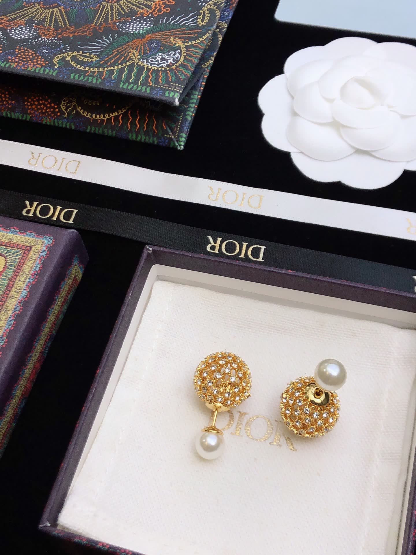 Dior Gold-Tone Crystal and Pearl Earrings