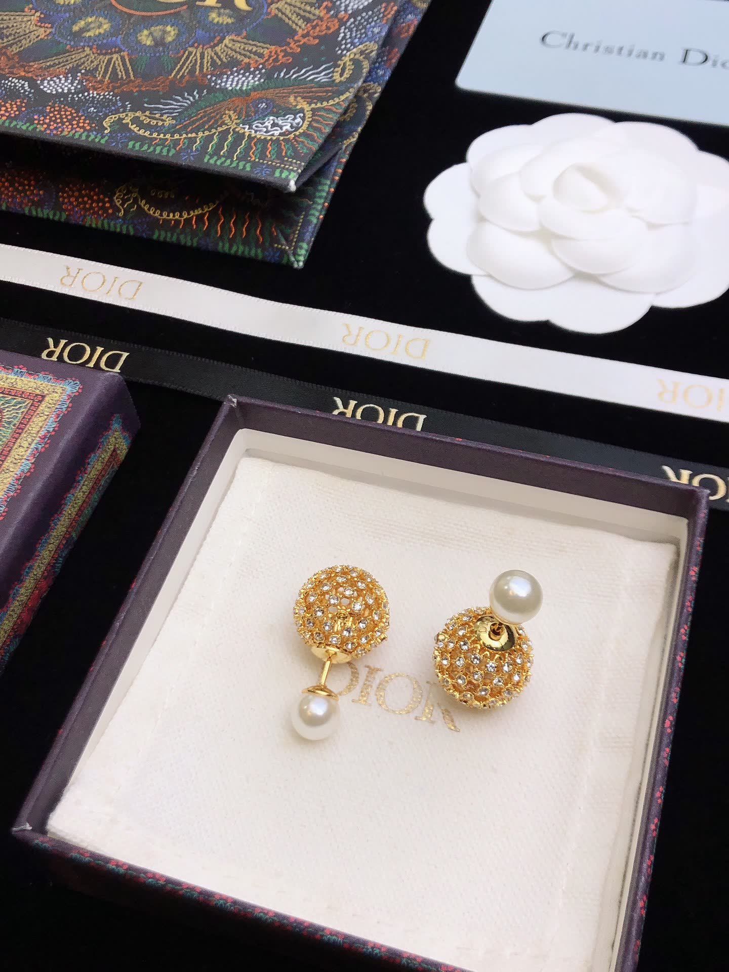 Dior Gold-Tone Crystal and Pearl Earrings