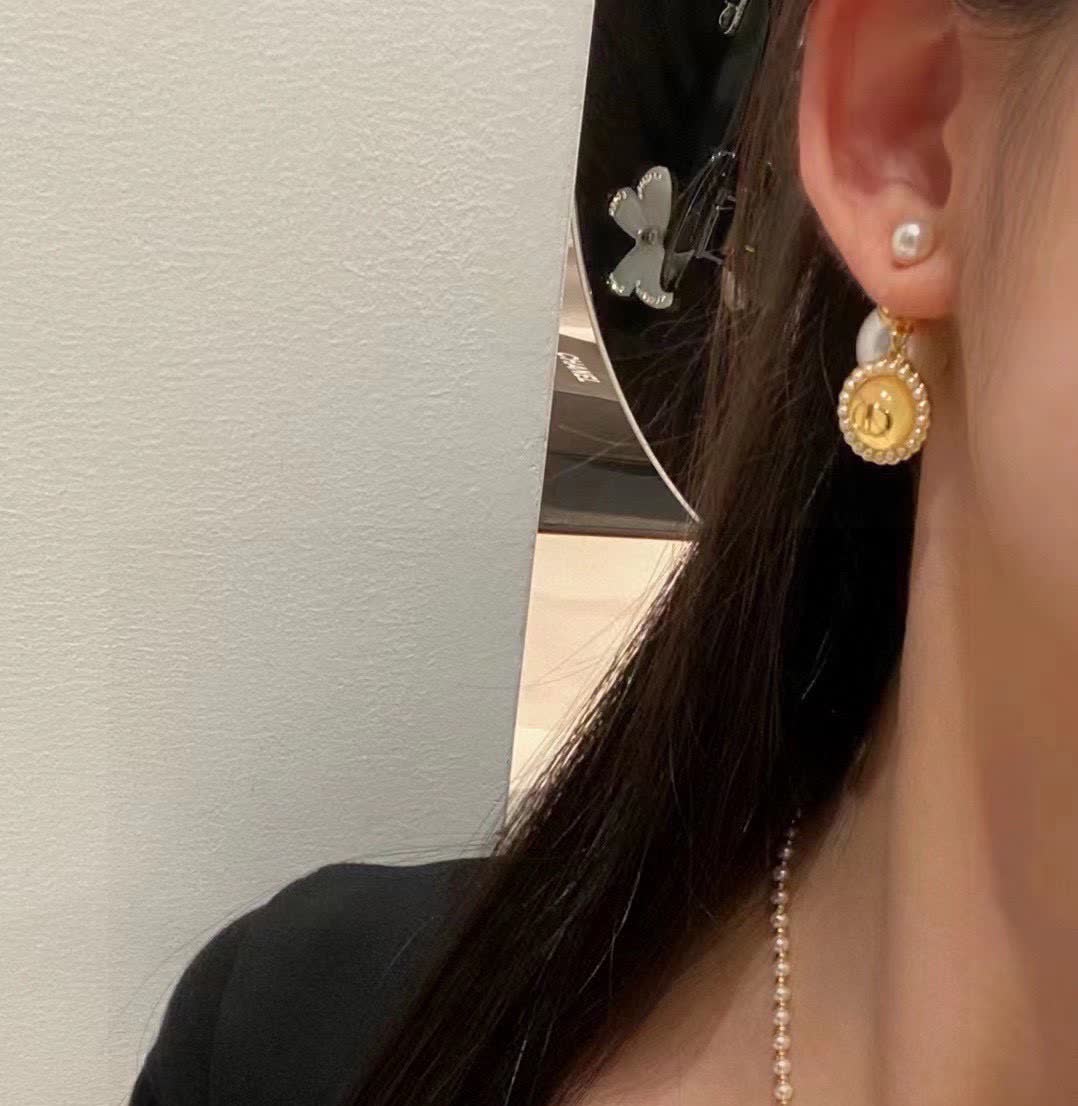 Dior Pearl & Logo Drop Earrings