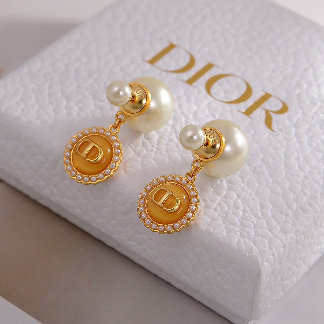 Dior Pearl & Logo Drop Earrings