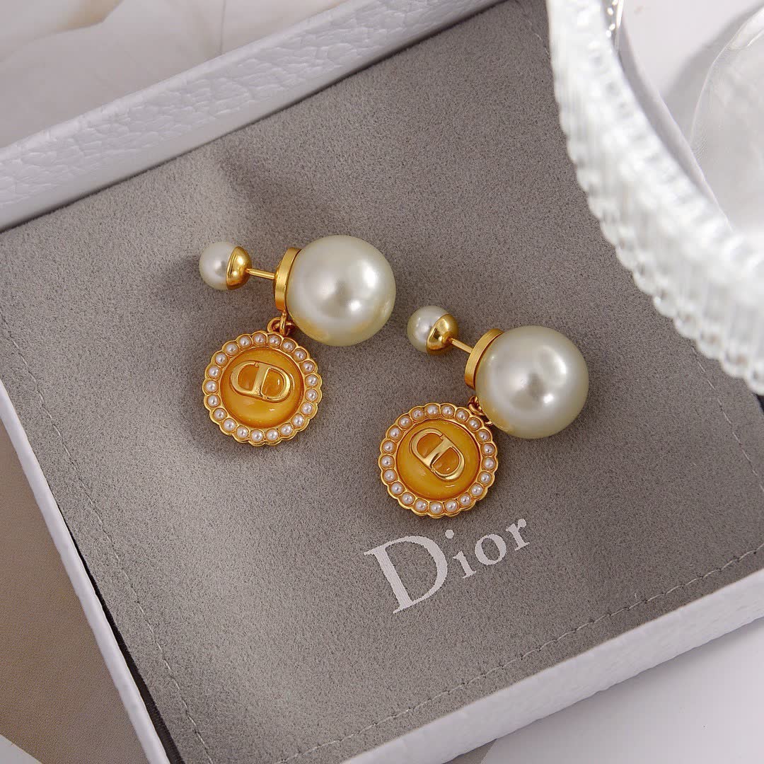 Dior Pearl & Logo Drop Earrings