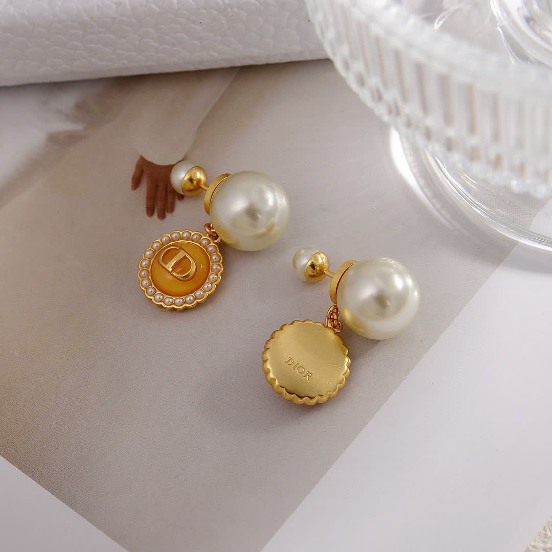 Dior Pearl & Logo Drop Earrings