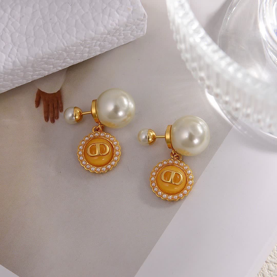 Dior Pearl & Logo Drop Earrings