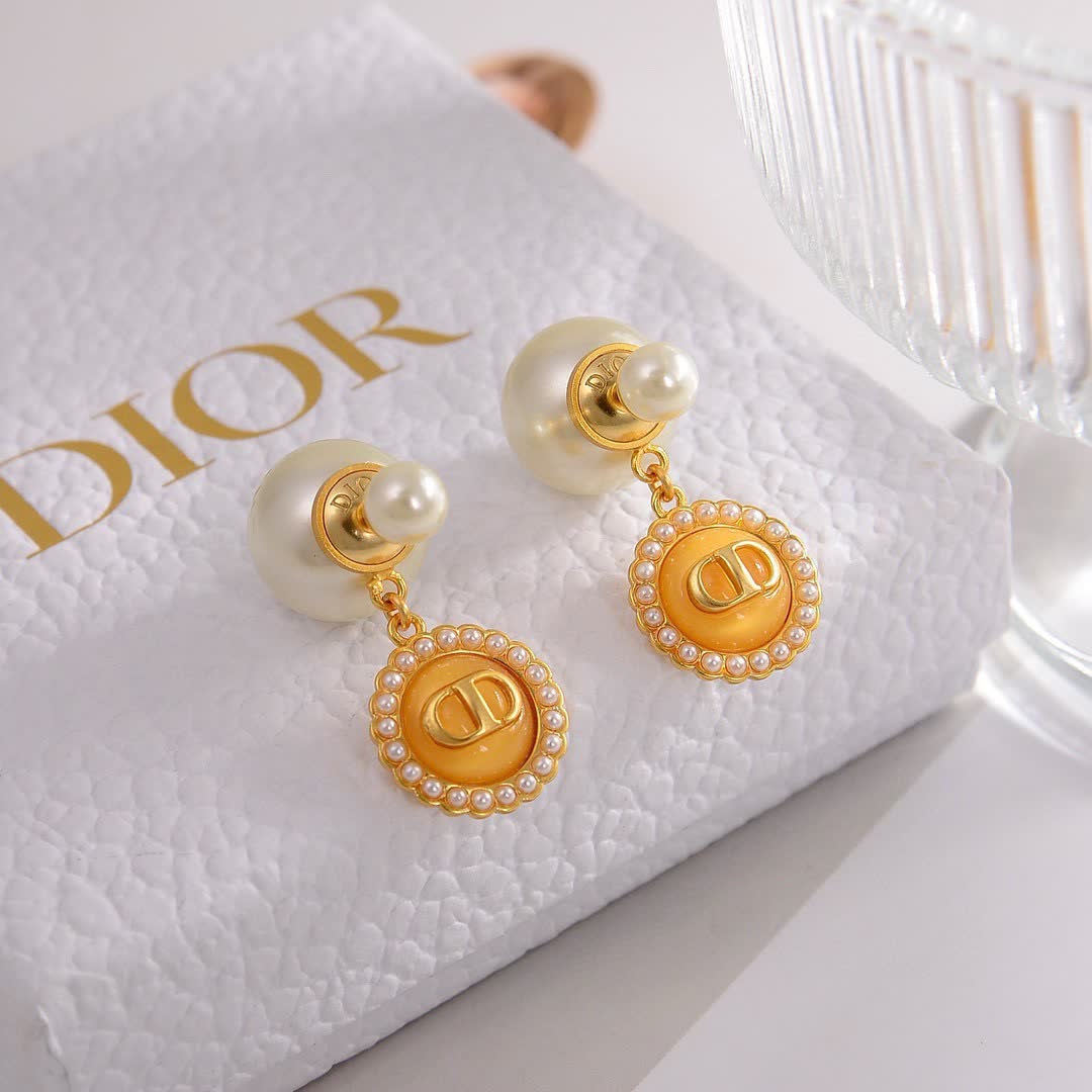 Dior Pearl & Logo Drop Earrings