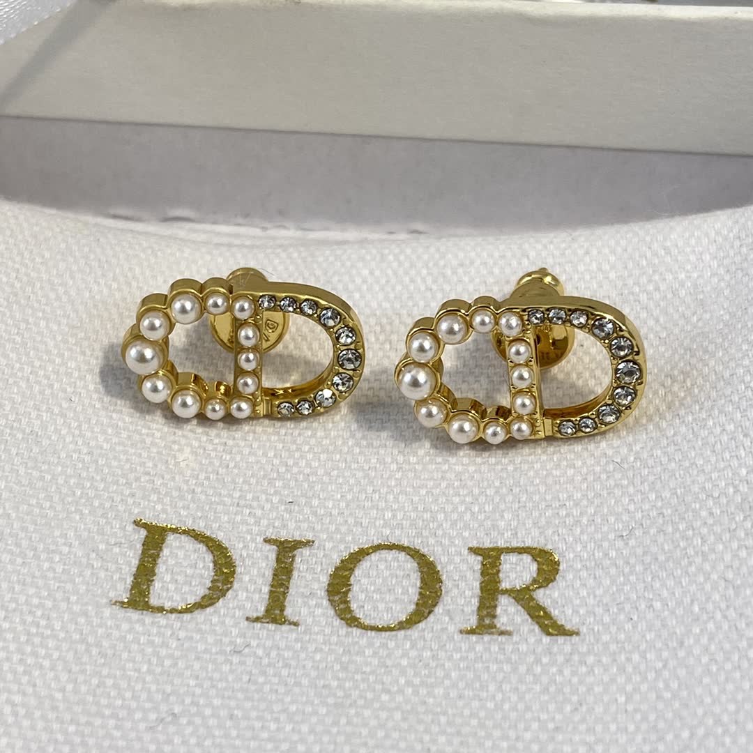 Dior Gold Tone Pearl & Crystal Stud Earrings Dior Gold Tone Pearl & Crystal Stud Earrings