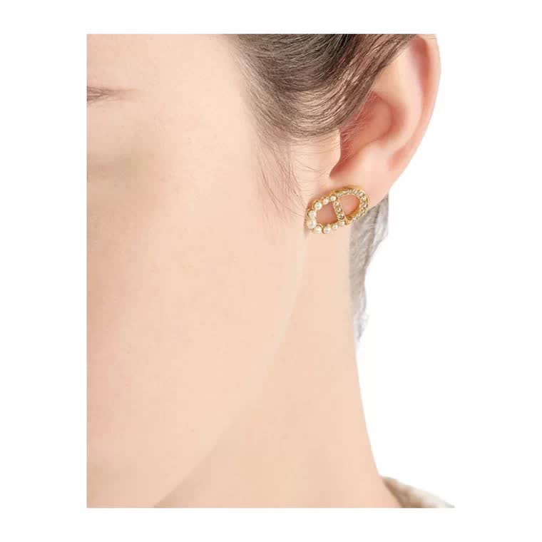Dior Gold Tone Pearl & Crystal Stud Earrings