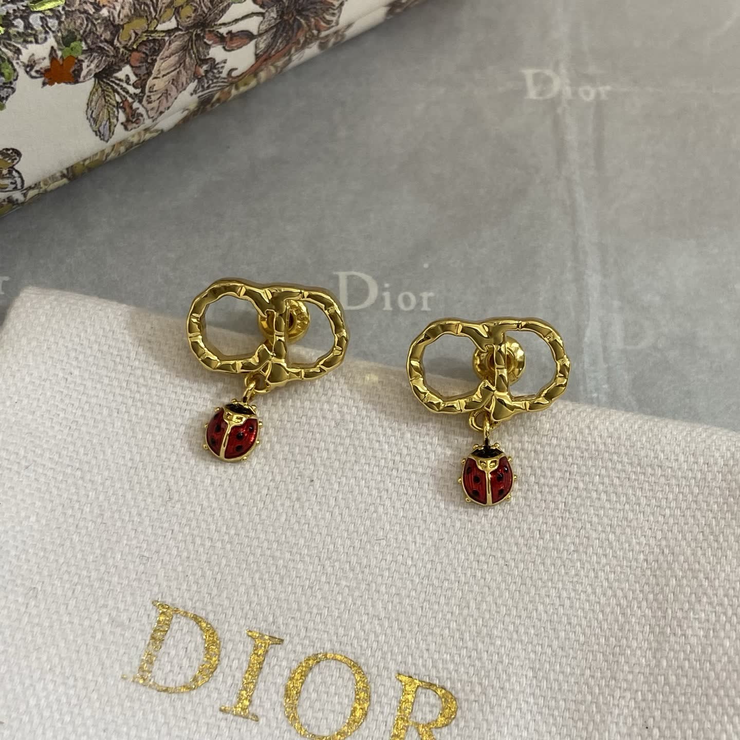 Dior Gold Tone Ladybug Earrings