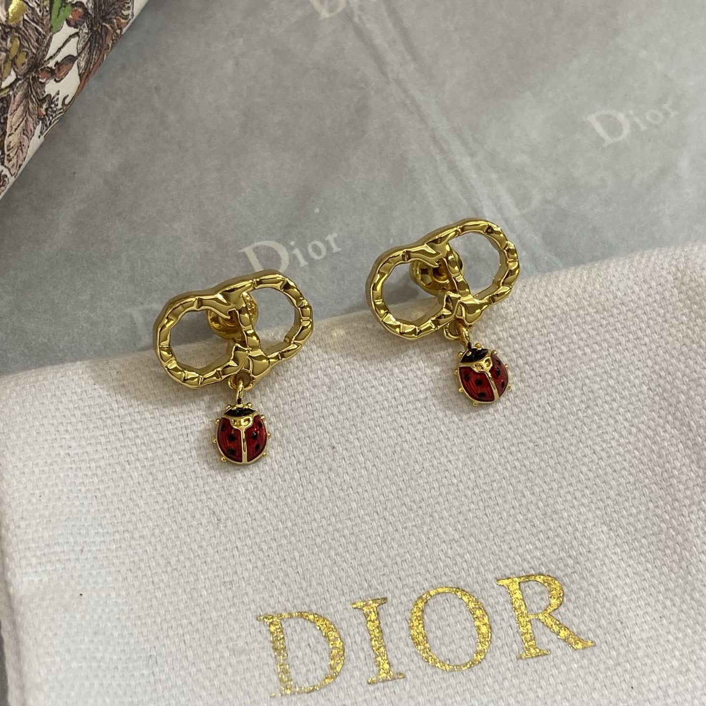 Dior Gold Tone Ladybug Earrings