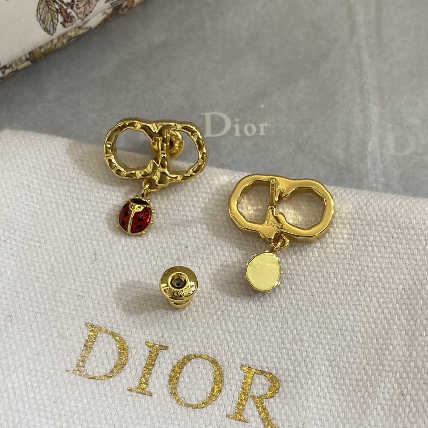 Dior Gold Tone Ladybug Earrings