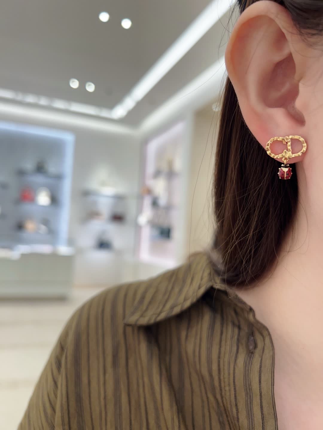 Dior Gold Tone Ladybug Earrings