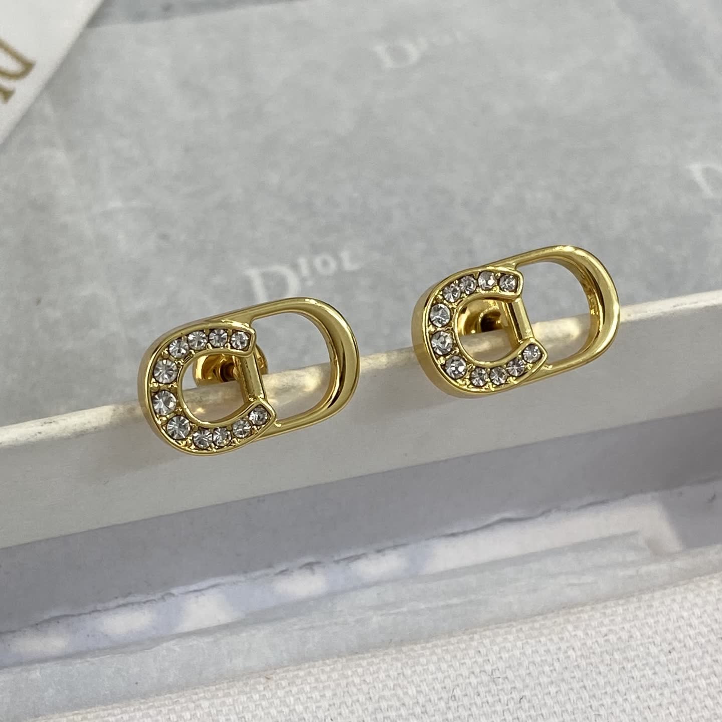 Dior Gold Tone Crystal Stud Earrings Dior Gold Tone Crystal Stud Earrings