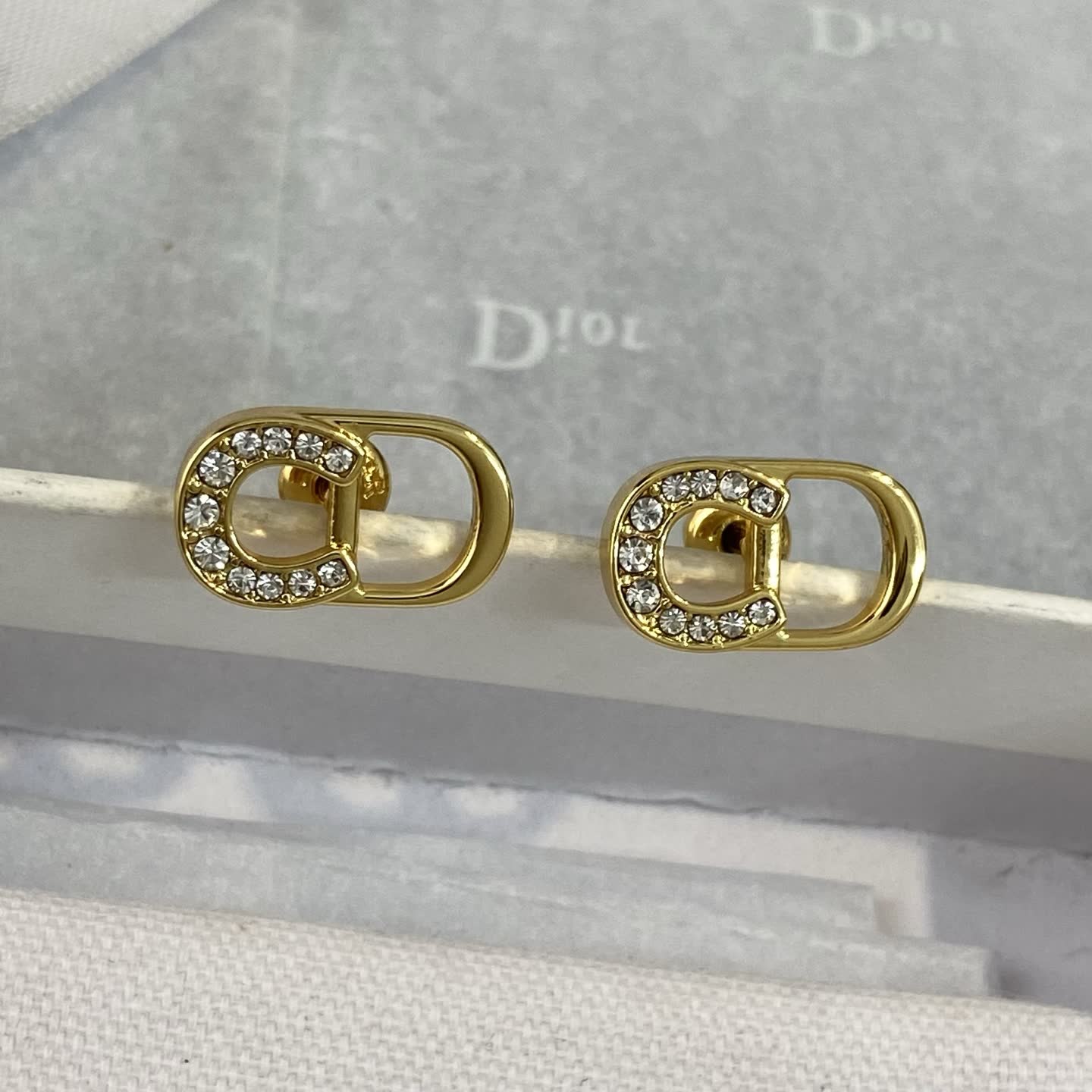 Dior Gold Tone Crystal Stud Earrings