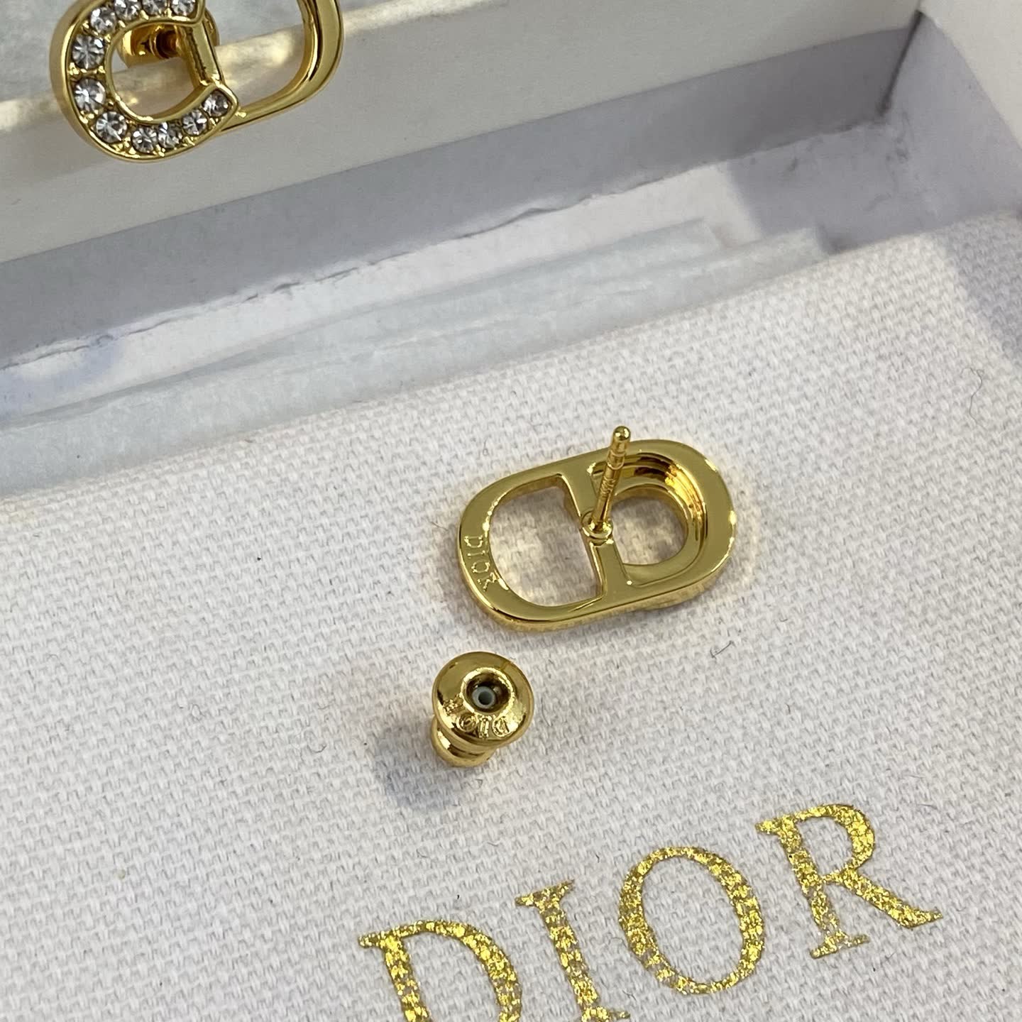 Dior Gold Tone Crystal Stud Earrings
