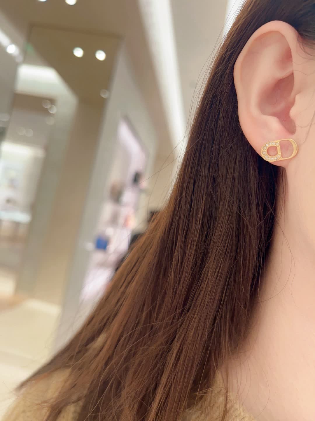 Dior Gold Tone Crystal Stud Earrings