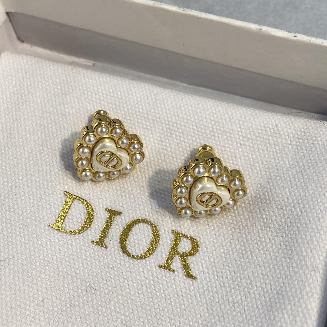 Dior Gold Heart Stud Earrings
