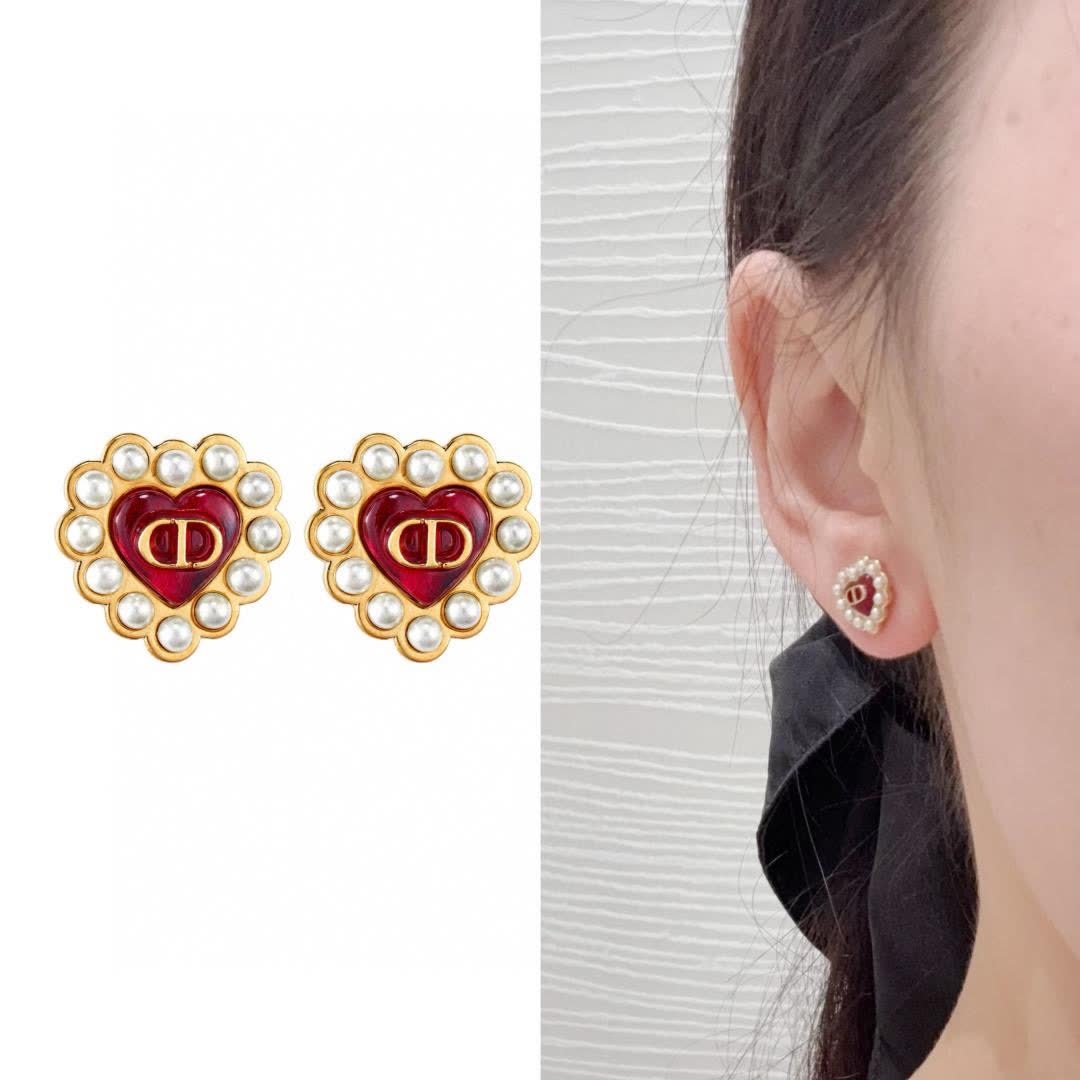 Dior Gold Heart Stud Earrings