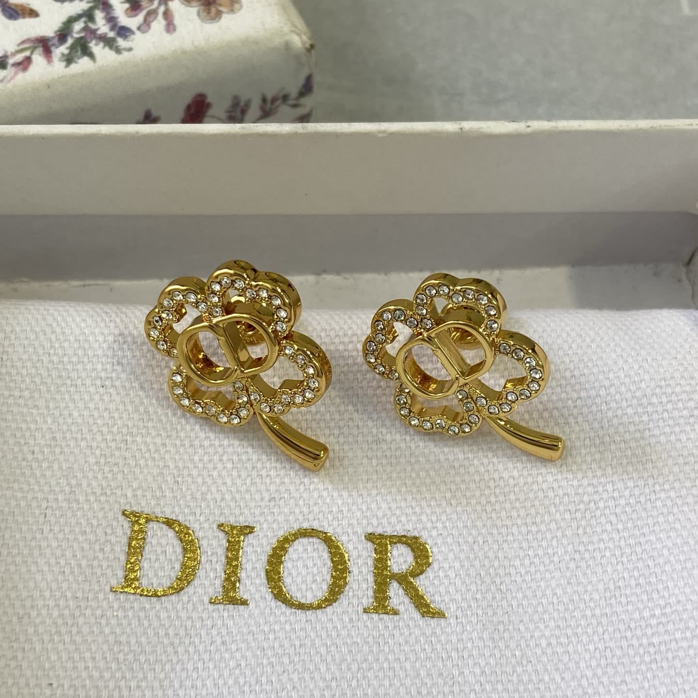 Van Cleef & Arpels Gold-Tone Crystal Clover Stud Earrings