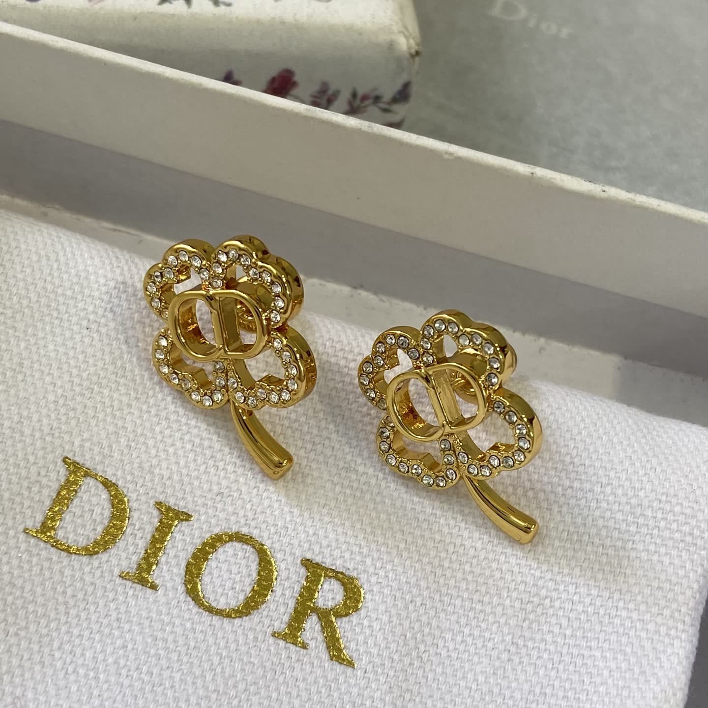 Van Cleef & Arpels Gold-Tone Crystal Clover Stud Earrings