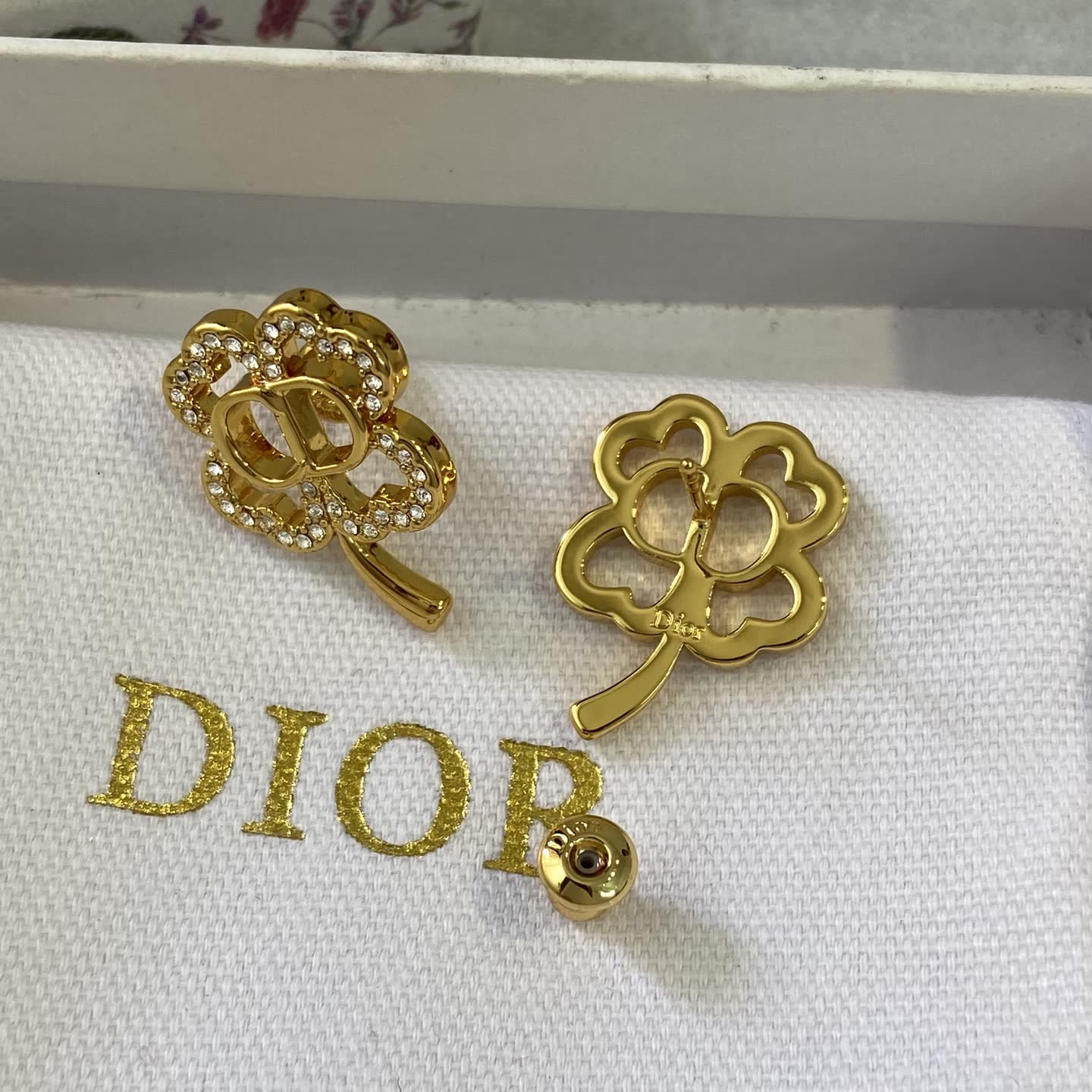 Van Cleef & Arpels Gold-Tone Crystal Clover Stud Earrings