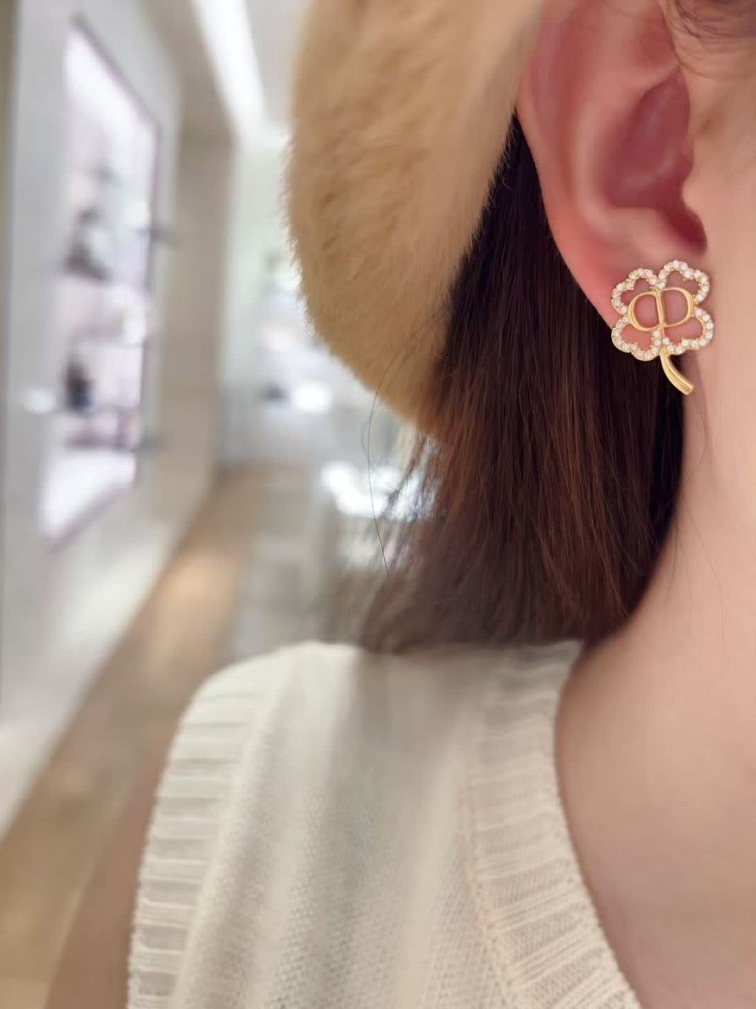 Van Cleef & Arpels Gold-Tone Crystal Clover Stud Earrings