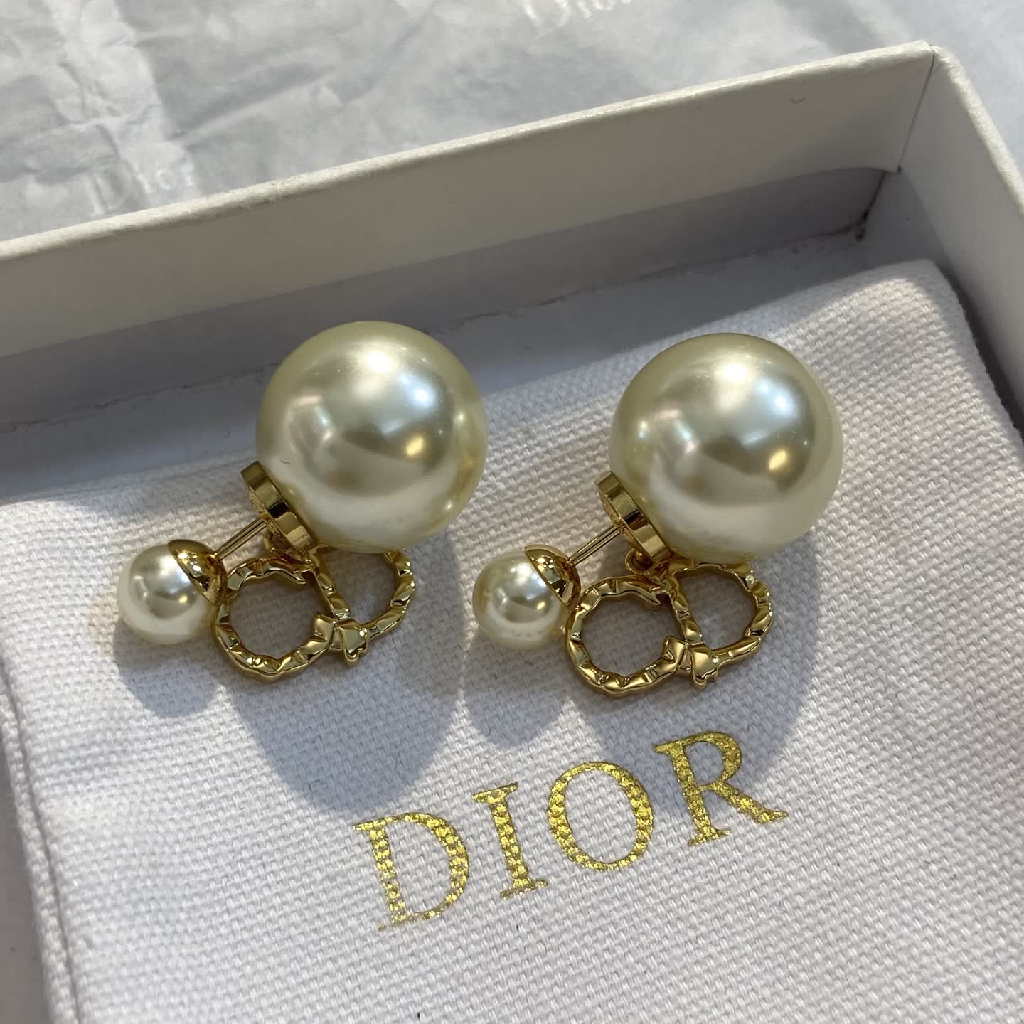 Dior Gold Tone Pearl Earrings