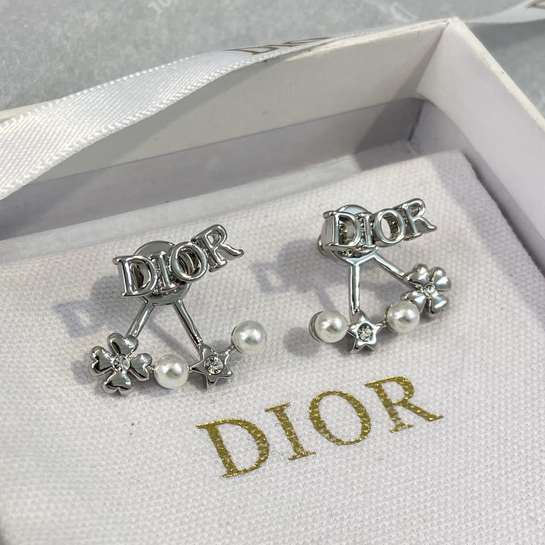 Dior Silver Tone Pearl and Crystal Earrings Dior Silver Tone Pearl and Crystal Earrings
