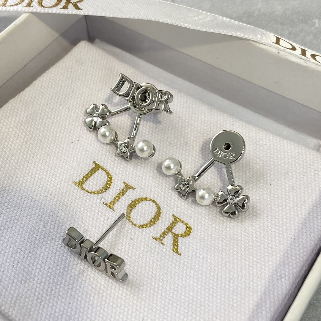 Dior Silver Tone Pearl and Crystal Earrings