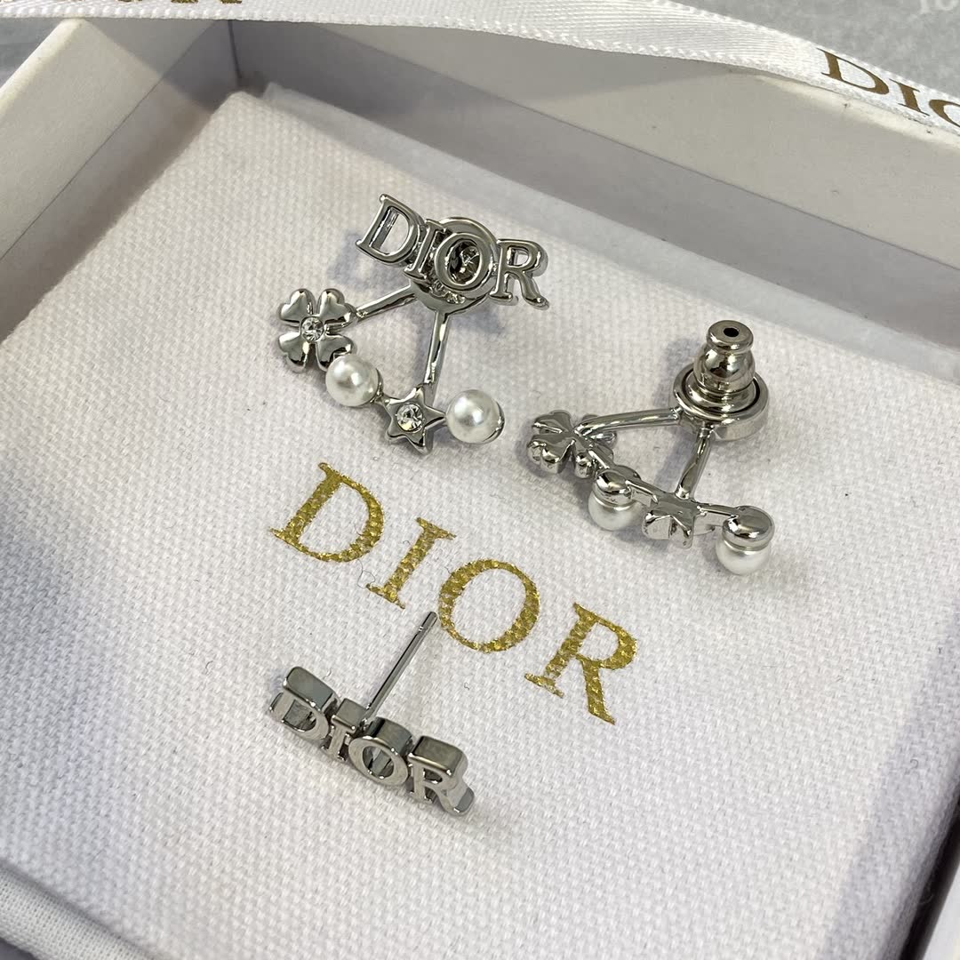 Dior Silver Tone Pearl and Crystal Earrings